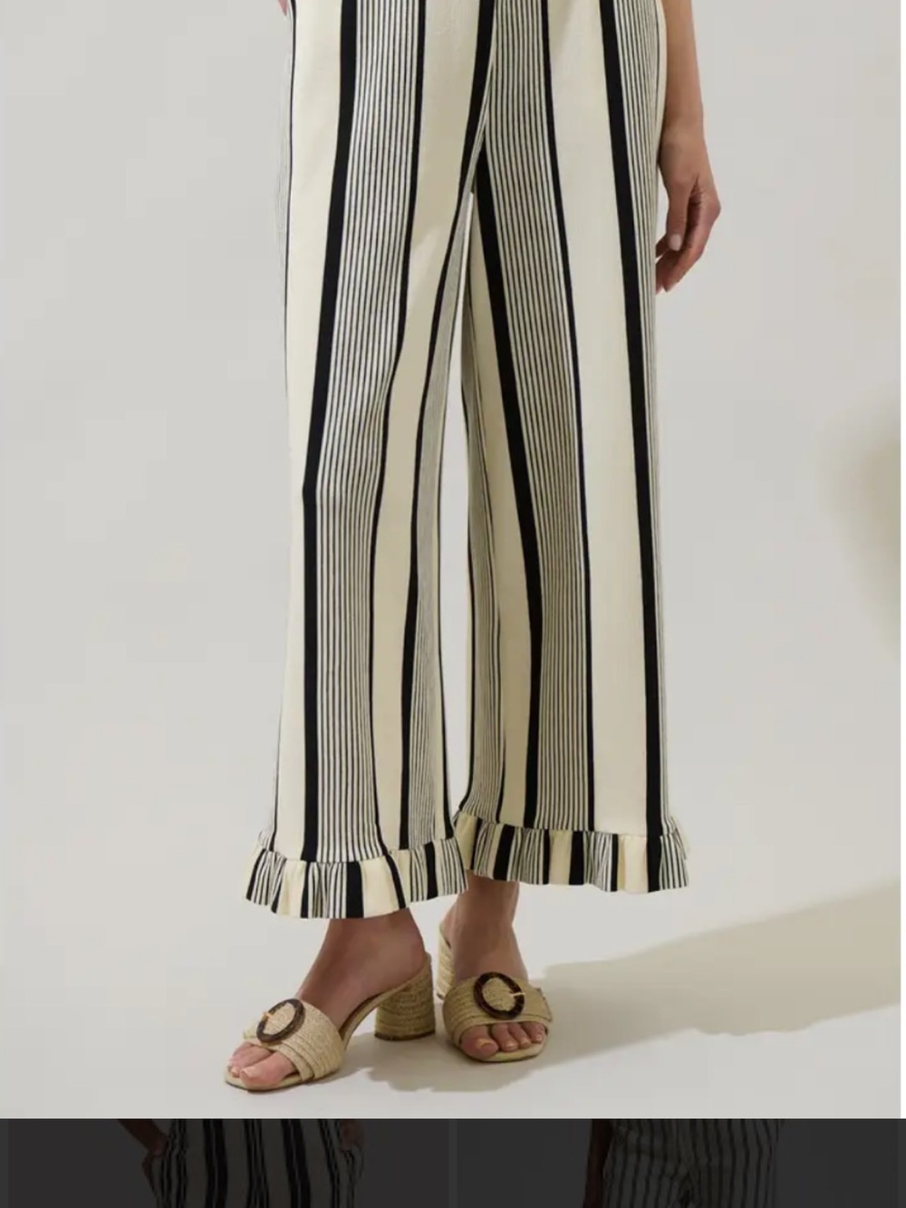 Sugarlips Black and White Vertical Stripe Ruffle-Hem Wide Leg Pants